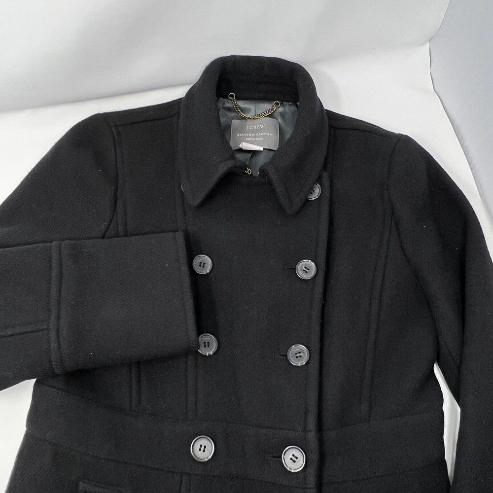 J Crew‎ Majesty Peacoat Black Wool Blend Stadium Cloth Nello Gori Size 6
